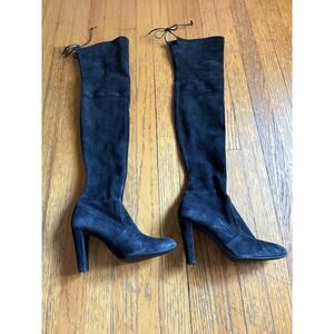 Stuart Weitzman Boots Womens Size 8.5 Black Suede Over The Knee Tie Back Heel